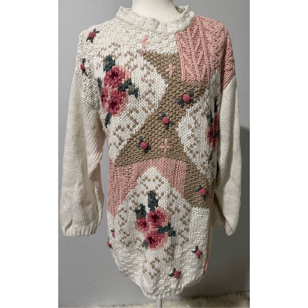Shenanigans vintage Hand knitted floral sweater chunky thick sweater